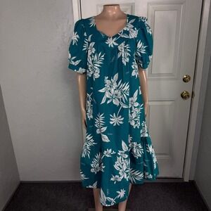 Vintage 80s 70s Made In Hawaii Dress M Hawaiian Cotton Polyester Party Floral G3